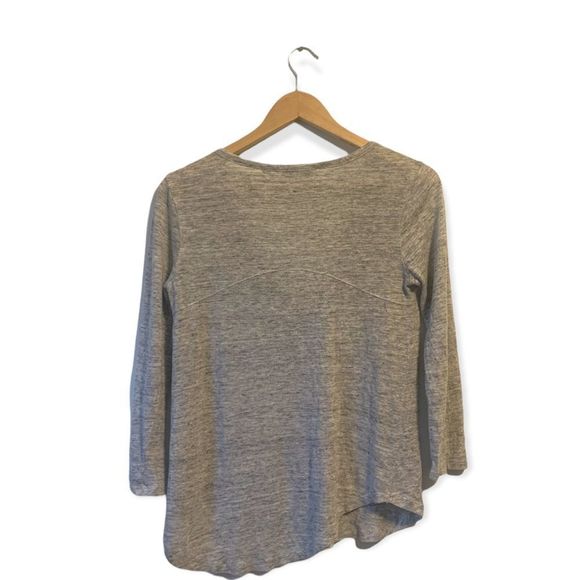 Athleta Zephyr Heathered Grey 100% Linen 3/4 Sleeve Top SZ XS - Picture 3 of 11